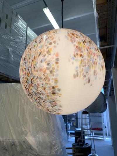  SimoEng Contempoarary Milky White Sphere in Murano Style Glass With Multicolored Murrine