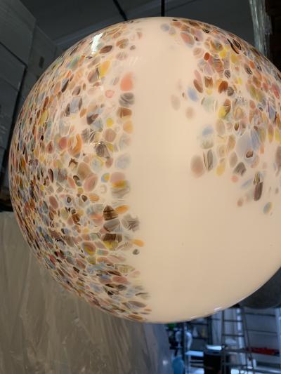  SimoEng Contempoarary Milky White Sphere in Murano Style Glass With Multicolored Murrine