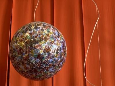  SimoEng Contempoarary Milky White Sphere in Murano Style Glass With Multicolored Murrine