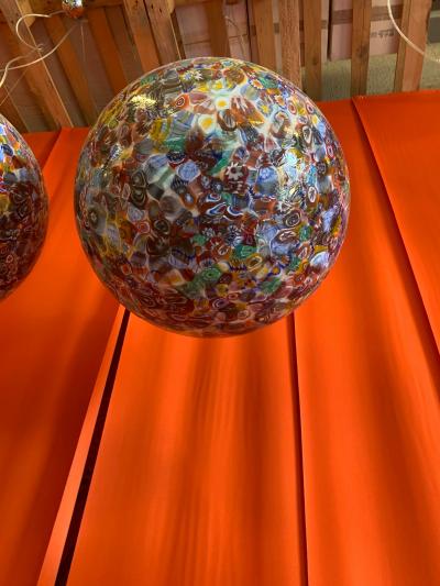  SimoEng Contempoarary Milky White Sphere in Murano Style Glass With Multicolored Murrine
