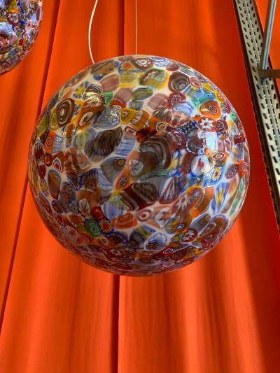  SimoEng Contempoarary Milky White Sphere in Murano Style Glass With Multicolored Murrine
