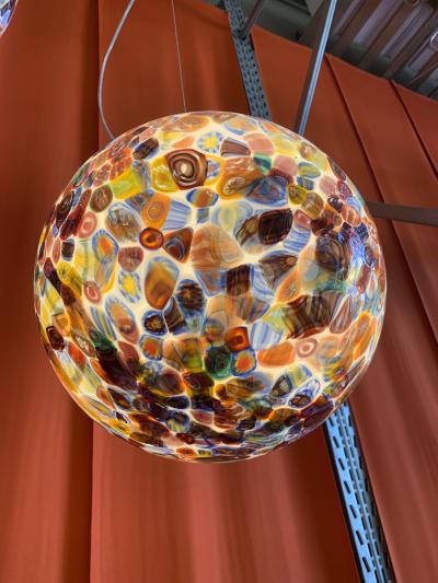  SimoEng Contempoarary Milky White Sphere in Murano Style Glass With Multicolored Murrine