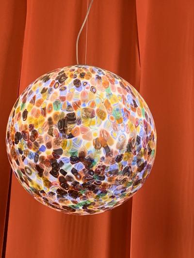  SimoEng Contempoarary Milky White Sphere in Murano Style Glass With Multicolored Murrine