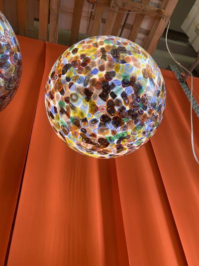  SimoEng Contempoarary Milky White Sphere in Murano Style Glass With Multicolored Murrine