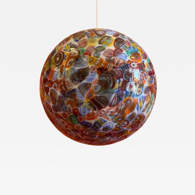  SimoEng Contempoarary Milky White Sphere in Murano Style Glass With Multicolored Murrine