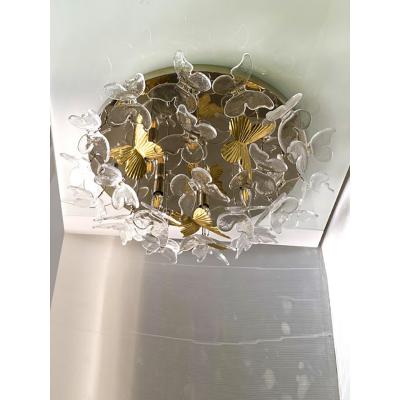  SimoEng Contemporary Brass and Murano Glass Butterfly Flush Mount by Simoeng