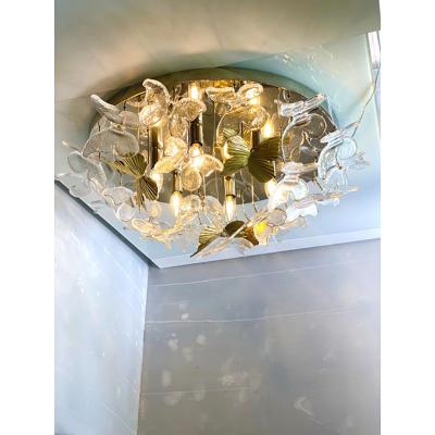  SimoEng Contemporary Brass and Murano Glass Butterfly Flush Mount by Simoeng