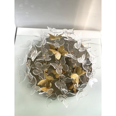 SimoEng Contemporary Brass and Murano Glass Butterfly Flush Mount by Simoeng