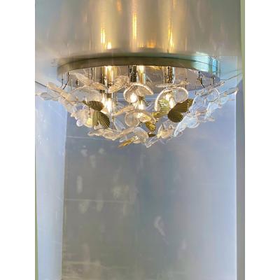  SimoEng Contemporary Brass and Murano Glass Butterfly Flush Mount by Simoeng