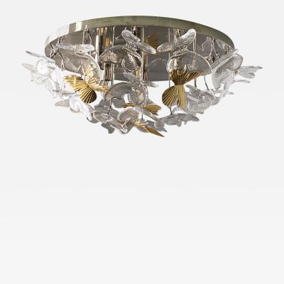  SimoEng Contemporary Brass and Murano Glass Butterfly Flush Mount by Simoeng