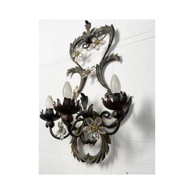 SimoEng Contemporary Brunito and Rush Florentine Wrought Iron Wall Lamp