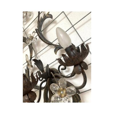  SimoEng Contemporary Brunito and Rush Florentine Wrought Iron Wall Lamp