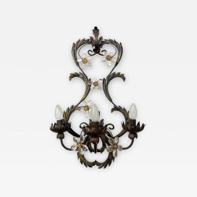  SimoEng Contemporary Brunito and Rush Florentine Wrought Iron Wall Lamp