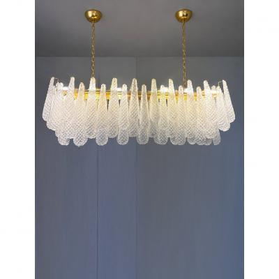 SimoEng Contemporary Clear Conchiglie Murano Glass Rectangular Gold Chandelier