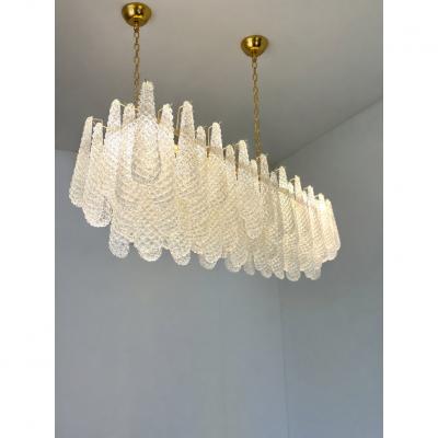  SimoEng Contemporary Clear Conchiglie Murano Glass Rectangular Gold Chandelier