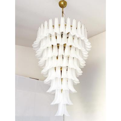 SimoEng Contemporary Frosted Selle Murano Glass Chandelier in Mazzega Style by Simoeng