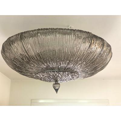  SimoEng Contemporary Fume Brindle Murano Glass Flush Mount in Venini Style