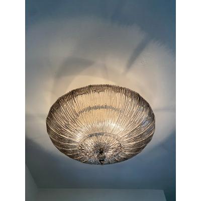  SimoEng Contemporary Fume Brindle Murano Glass Flush Mount in Venini Style