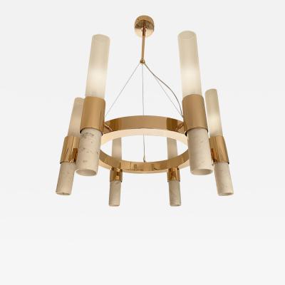  SimoEng Contemporary Gold Ring Chandelier With Gradient White and Carrara Marble Glasses