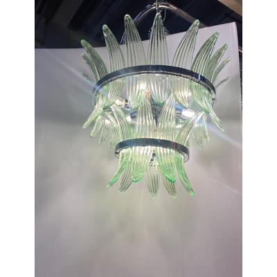  SimoEng Contemporary Green Palmette Murano Glass Belt Chandelier