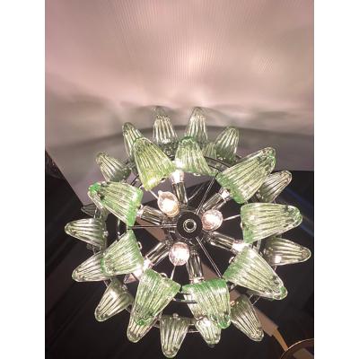  SimoEng Contemporary Green Palmette Murano Glass Belt Chandelier
