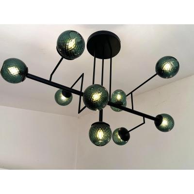  SimoEng Contemporary Green Spheres Murano Glass Sputnik Chandelier by Simoeng
