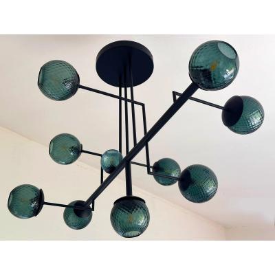  SimoEng Contemporary Green Spheres Murano Glass Sputnik Chandelier by Simoeng