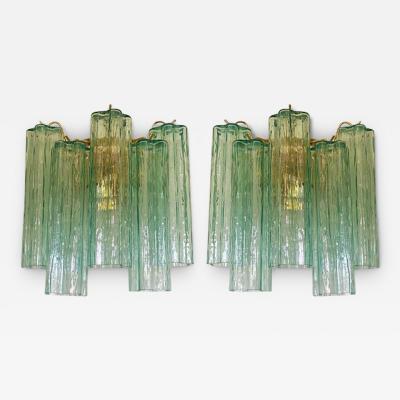  SimoEng Contemporary Green Tronchi Murano Glass Wall Sconce in Venini Style a Pair