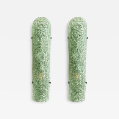  SimoEng Contemporary Hammered Green Graniglia Murano Glass Wall Sconces Set of Two