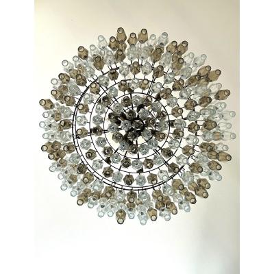  SimoEng Contemporary Huge Poliedro Murano Glass Brunish Chandelier in Venini Style