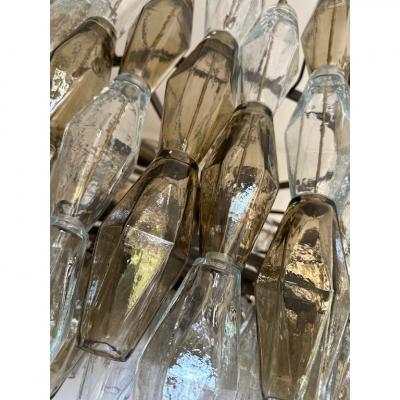  SimoEng Contemporary Huge Poliedro Murano Glass Brunish Chandelier in Venini Style