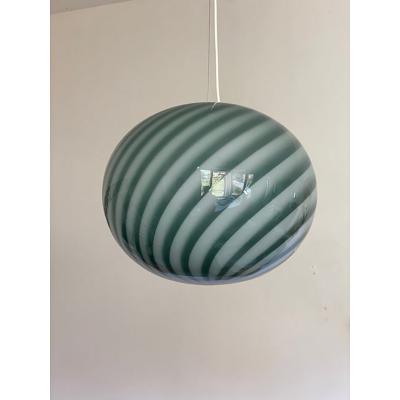  SimoEng Contemporary Italian Green and White Oval Pendant in Murano Glass