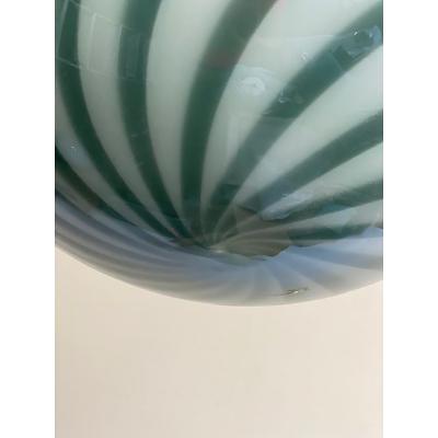 SimoEng Contemporary Italian Green and White Oval Pendant in Murano Glass