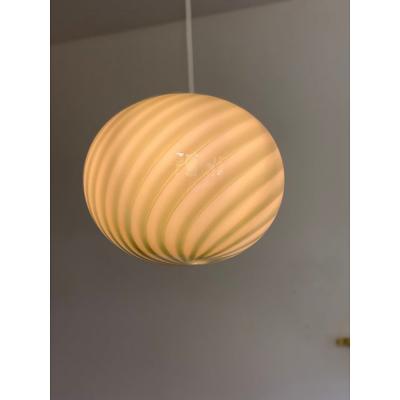  SimoEng Contemporary Italian Green and White Oval Pendant in Murano Glass