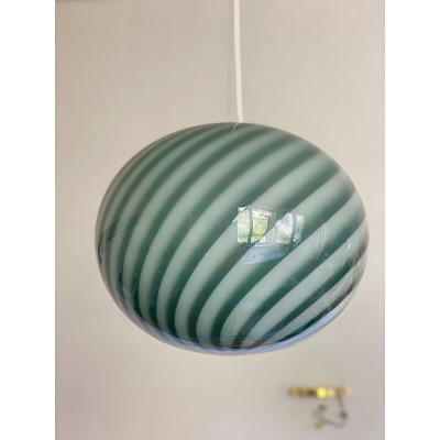  SimoEng Contemporary Italian Green and White Oval Pendant in Murano Glass
