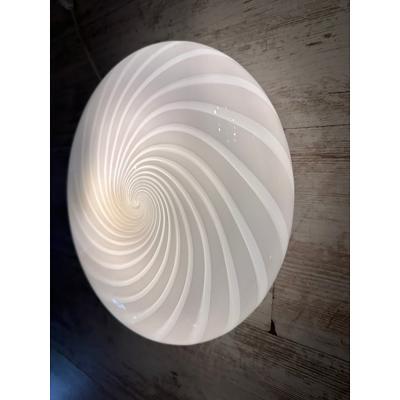  SimoEng Contemporary Italian Milky White Swirls Murano Glass Flush Mount or Wall Sconce