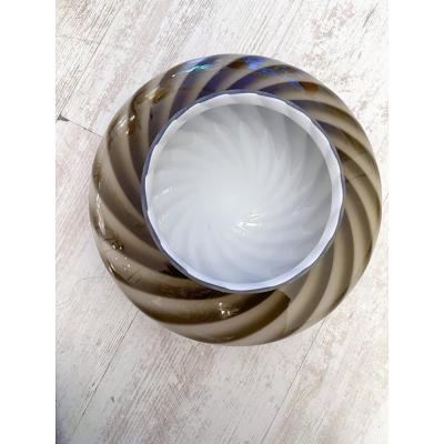  SimoEng Contemporary Italian Milky White and Brown Swirls Murano Glass