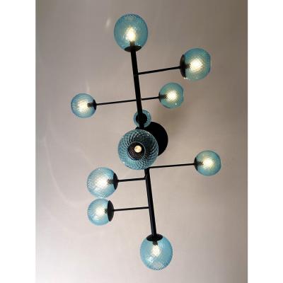 SimoEng Contemporary Light Blue Spheres Murano Glass Sputnik Chandelier by Simoeng