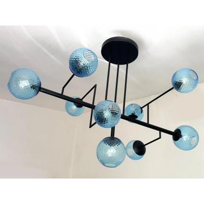  SimoEng Contemporary Light Blue Spheres Murano Glass Sputnik Chandelier by Simoeng