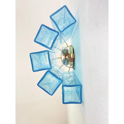  SimoEng Contemporary Light Blue Squared Murano Glass Wall Sconces