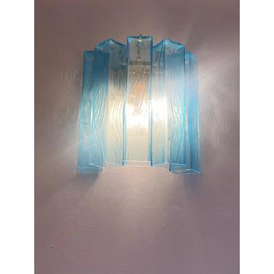  SimoEng Contemporary Light Blue Squared Murano Glass Wall Sconces