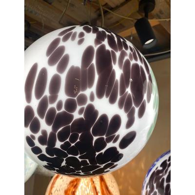 SimoEng Contemporary Light Green and Black Sphere Pendant in Murano Style Glass