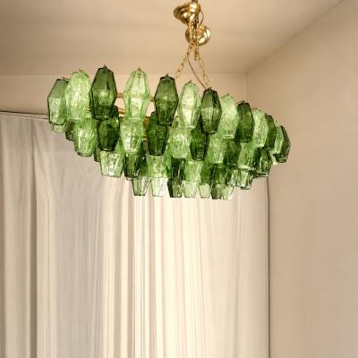  SimoEng Contemporary Light and Dark Green Poliedri Murano Glass Chandelier by SimoEng
