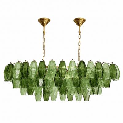  SimoEng Contemporary Light and Dark Green Poliedri Murano Glass Chandelier by SimoEng