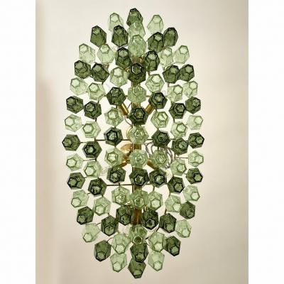  SimoEng Contemporary Light and Dark Green Poliedri Murano Glass Chandelier by SimoEng