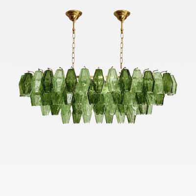  SimoEng Contemporary Light and Dark Green Poliedri Murano Glass Chandelier by SimoEng