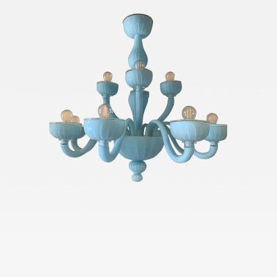  SimoEng Contemporary Matte Light Blue Murano Style Glass Chandelier