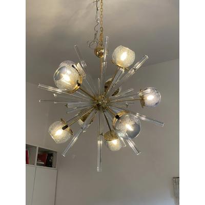  SimoEng Contemporary Mid Century Modern Style Sputnik Blue Murano Glass Chandelier