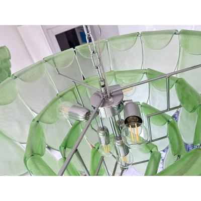  SimoEng Contemporary Modern Green Petals Murano Glass Chandelier by Simoeng