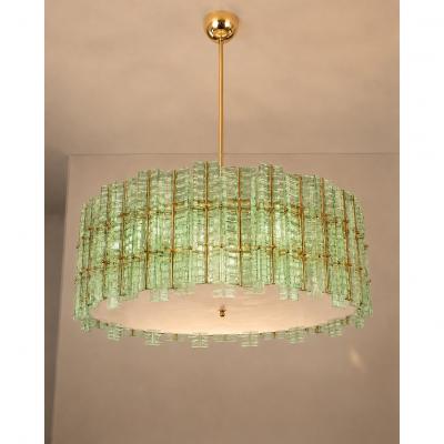  SimoEng Contemporary Modern Italian Green Tropical Murano Glass Gold Round Chandelier